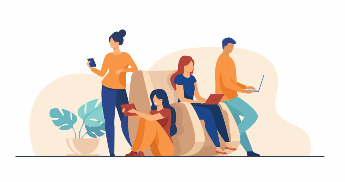 Digital device users spending time together